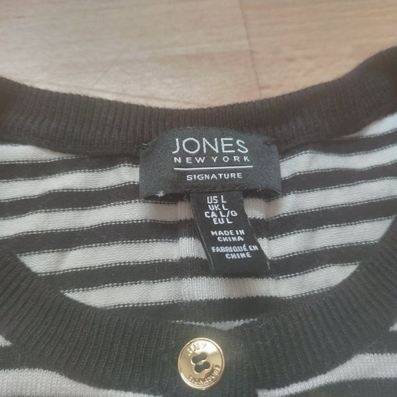 Jones New York Black/White Stripe Long Sleeve Button Up Soft Cardigan Large - Picture 5 of 7